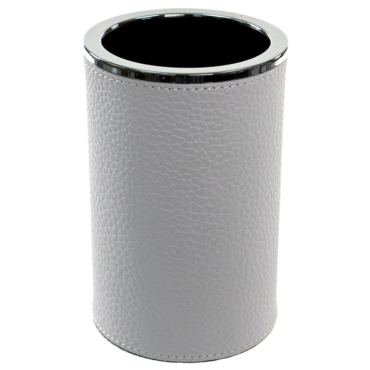 Toothbrush Holder, Gedy AC98-02, Round Toothbrush Holder Made From Faux Leather in White Finish